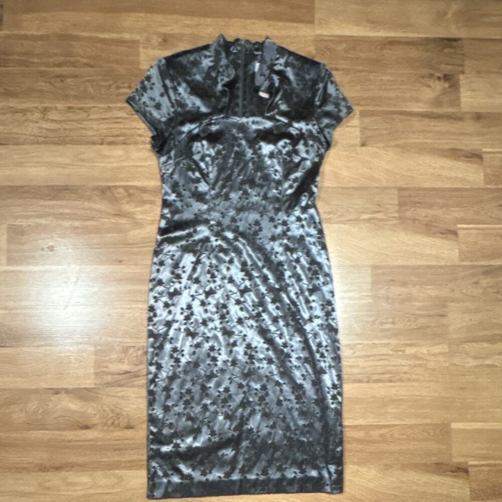 Vintage Jessica Howard Gray Black Floral Jacquard Sheath Dress Size 10